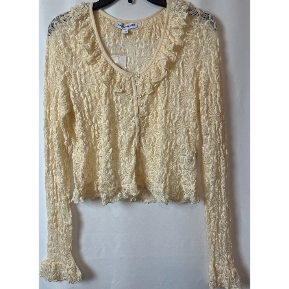 Women's XL Feminine Lace Coquette Fairy Long Sleeve Cropped Sheer Top